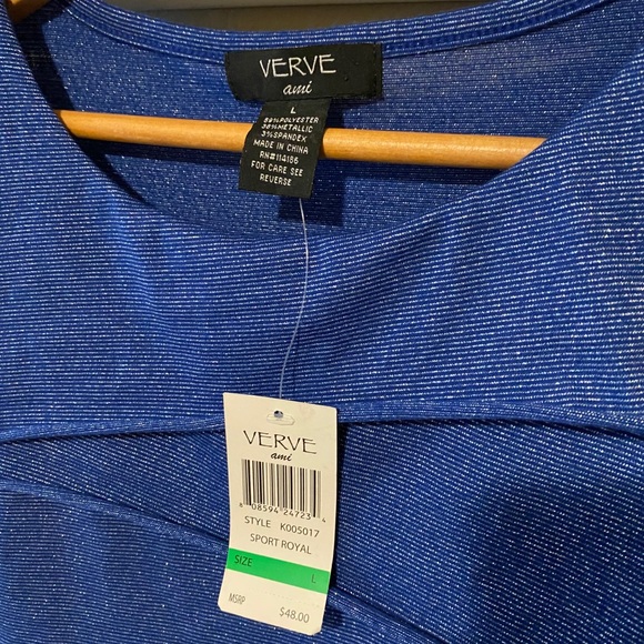 *Verve - blue / metallic ruffled sleeveless top - Picture 3 of 4